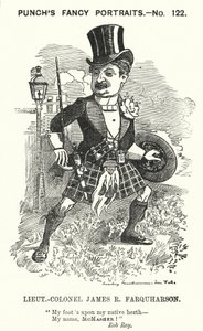 Punch cartoon: James Ross Farquharson, Schotse soldaat door Edward Linley (after) Sambourne
