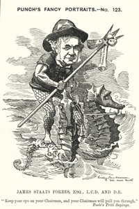 Punch cartoon: James Staats Forbes, Schotse spoorwegingenieur en beheerder (gravure) door Edward Linley (after) Sambourne