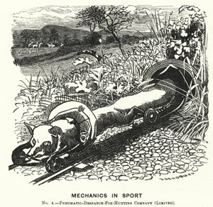 Punch cartoon: Mechanica in de sport. Nr. 4 - Pneumatische verzending vossenjachtbedrijf (Beperkt) door Edward Linley (after) Sambourne