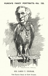 Punch cartoon: Sir James Taylor Ingham, Engelse advocaat en politiemagistraat (gravure) door Edward Linley (after) Sambourne
