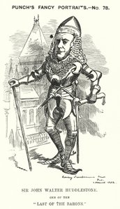 Punch cartoon: Sir John Walter Huddleston, Engelse advocaat en rechter (gravure) door Edward Linley (after) Sambourne