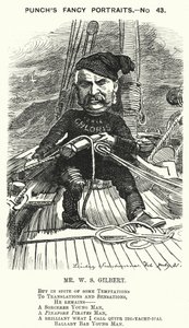 Punch cartoon: W S Gilbert, Engelse dramaturg en librettist (gravure) door Edward Linley (after) Sambourne