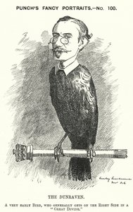 Punch cartoon: Windham Wyndham-Quin, 4e Graaf van Dunraven en Mount-Earl, Anglo-Ierse journalist, landeigenaar en conservatieve politicus (gravure) door Edward Linley (after) Sambourne