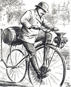Cartoon die een koffiemolenfiets afbeeldt door Edward Linley Sambourne