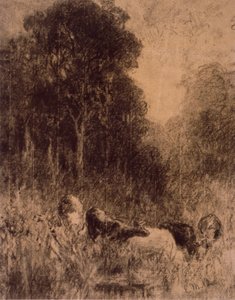 Landschap met koeien op de voorgrond door Edward Mitchell Bannister