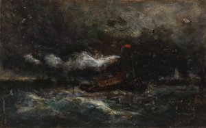 Storm, Brenton Lichtschip in storm, vuurtoren op de achtergrond, n.d.