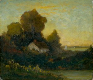 Zonder titel (huis in bos bij meer)