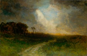 Zonder titel (landschap, man te paard) door Edward Mitchell Bannister