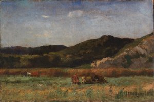 Zonder titel (landschap met grazende koeien, heuvels)