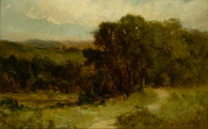 Zonder titel (landschap met weg bij beek en bomen) door Edward Mitchell Bannister