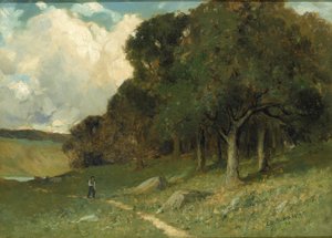 Zonder titel (man op pad met bomen op achtergrond) door Edward Mitchell Bannister