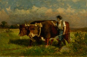 Zonder titel (man met twee ossen) door Edward Mitchell Bannister
