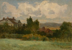 Naamloze huizen en bomen door Edward Mitchell Bannister