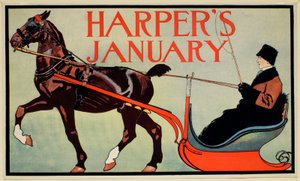 Man in een door paarden getrokken slee, januari, Harper