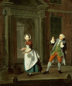 Een goed geklede dienstmeid draait haar mop, ca. 1764