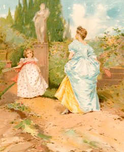 Battledore en Shuttlecock in een tuin door Edward Percy Moran