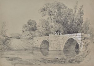 Landschap met brug en figuren door Edward Pretty