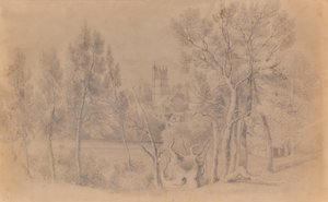 Landschap met kerk door Edward Pretty