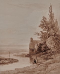 Waterschapslandschap met figuren en een kleine boot door Edward Pretty