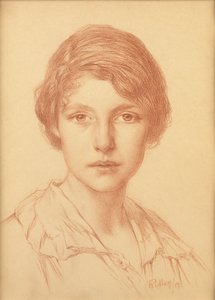 Een jonge vrouw (rood krijt) door Edward Ridley