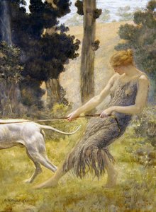 Vrouw die haar hond uitlaat door Edward Robert Hughes