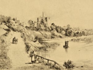 De Coquet: Kasteel Warkworth vanaf de weg naar Amble, ca. 1880 door Edward Slocombe