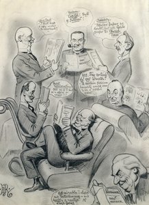 The Bystander 1000ste Nummer, met Lord Cave (1856-1928) Stanley Baldwin (1867-1947) Lord Salisbury (1861-1947) Herbert Asquith (1852-1928) en Winston Churchill (1874-1965) door Edward Tennyson Reed