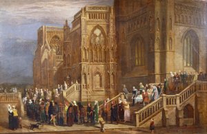 Een processie van pelgrims buiten St Mary Redcliffe, ca. 1825-30 door Edward Villiers Rippingille
