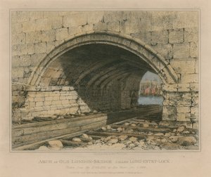 Boog van oude London Bridge genaamd Long Entry Lock door Edward William Cooke