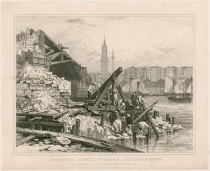 Sloop van een deel van de Oude London Bridge, maart 1832