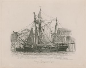 Schoener en Smack liggend bij Fresh Wharf door Edward William Cooke