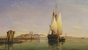 De Euganeïsche Heuvels en de Laguna van Venetië - Trabaccola Wachtend op het Getij, Zonsondergang, 1853
