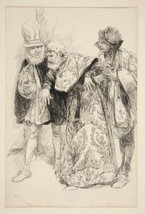 Baptista Protesteert, illustratie voor Act I, Scene i, Taming of the Shrew door Edwin Austin Abbey