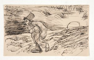 Cartoon van figuur die loopt bij zonsopgang, studie voor door Edwin Austin Abbey