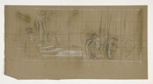 Compositiestudie voor Het Vertrek, uit De Zoektocht naar de Heilige Graal (een serie van vijftien schilderijen voor de Boston Public Library, voltooid in 1901) door Edwin Austin Abbey