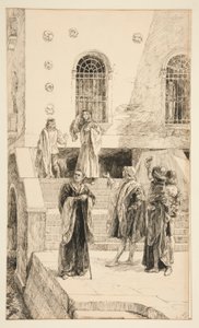 Exuent Salarino en Salanio, uit Act I, Scene i, Koopman van Venetië door Edwin Austin Abbey