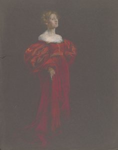 Vrouwelijke figuur in blauw en roze door Edwin Austin Abbey