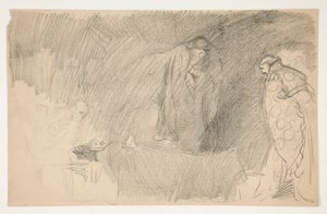 Figuur in rust, schets voor een ongeïdentificeerd Shakespeare toneelstuk door Edwin Austin Abbey
