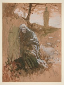 Figuur in het bos - niet-geïdentificeerde illustratie door Edwin Austin Abbey