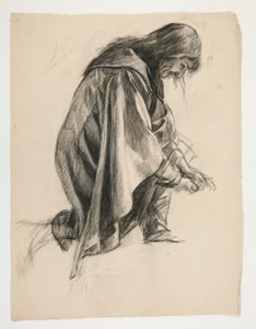 Figurenstudie voor Sir Lancelot en Sir Bors kleden Galahad aan met zijn sporen, uit De zoektocht naar de Heilige Graal (tweede van een serie van vijftien schilderijen voor de Boston Public Library, voltooid in 1901)