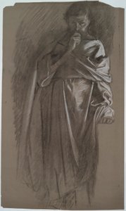 Figurenstudie, man die een jurk vasthoudt door Edwin Austin Abbey