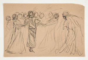 Galahad en de gevangen deugden, studie voor De zoektocht naar de Heilige Graal (serie van vijftien schilderijen voor de Boston Public Library, voltooid in 1901) door Edwin Austin Abbey