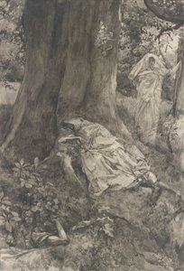 Hermia in het bos, illustratie voor Act III, Scene ii, Een Midzomernachtsdroom door Edwin Austin Abbey