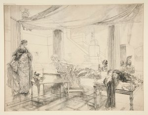 Hermione smeekt Polixenes (studie voor .1122) - Act I, Scene II, The Winter door Edwin Austin Abbey