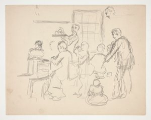 Interieur restaurantscène - onbekende illustratie door Edwin Austin Abbey