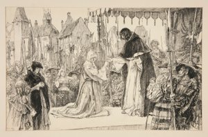 Isabella en de Hertog - Act V, Scene I, Maat voor Maat door Edwin Austin Abbey