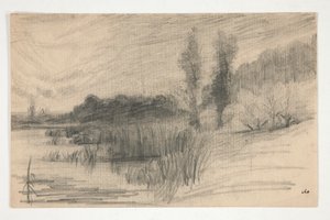 Landschap bij water door Edwin Austin Abbey