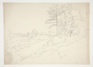 Landschap met weg die erdoorheen loopt door Edwin Austin Abbey
