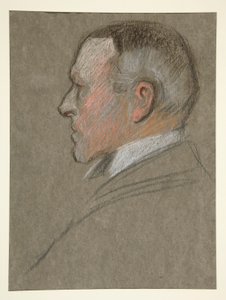Linker profielhoofd van man, voor Kroning van Edw. VII door Edwin Austin Abbey