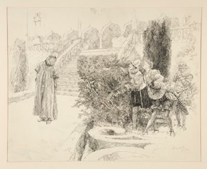Malvolio vindt de brief, illustratie voor Act II, Scene v, Twelfth Night door Edwin Austin Abbey